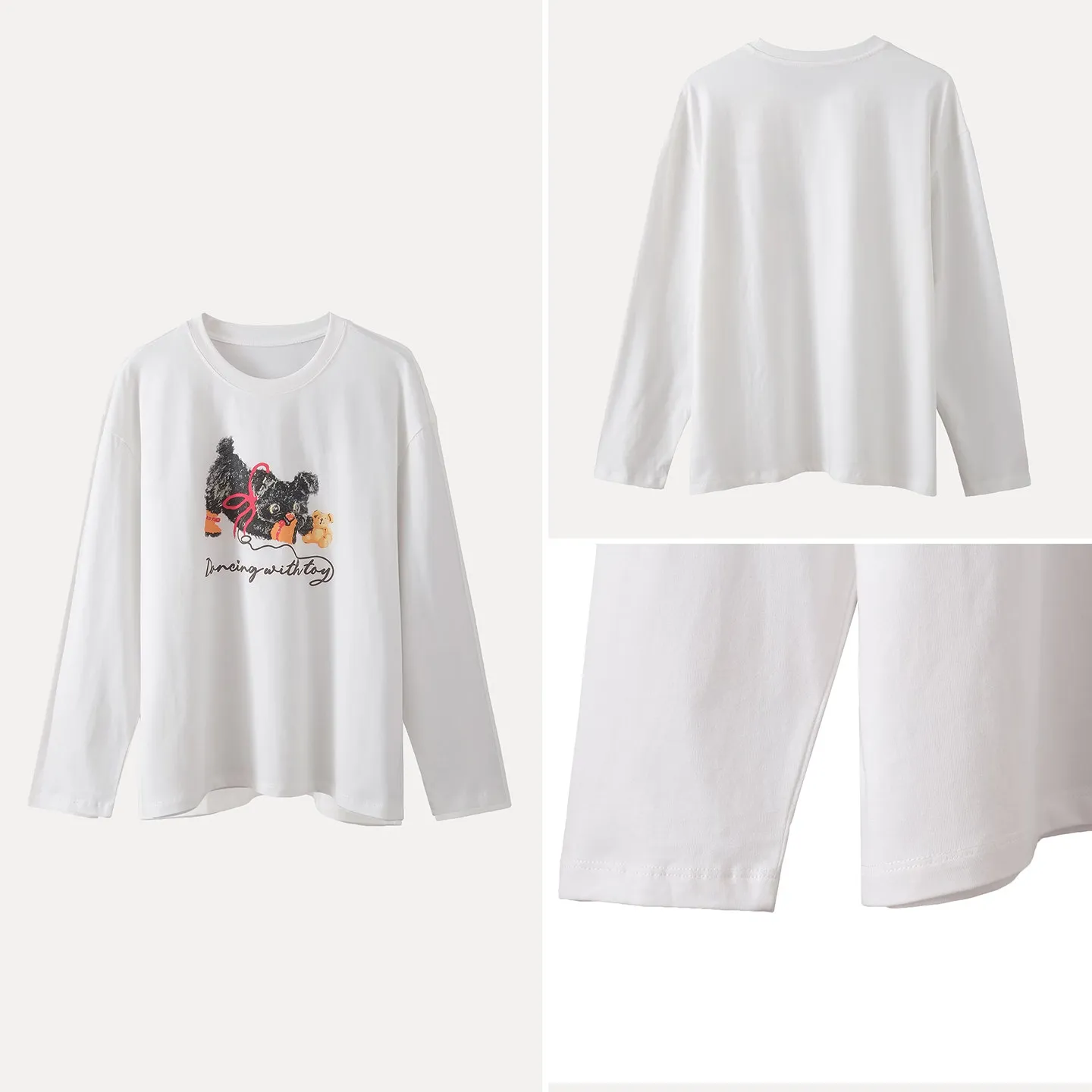 

Зимняя женская повседневная забавная футболка с принтом собаки 2025, длинная круглая футболка Personali Stand Fit Ne Other Sle Z