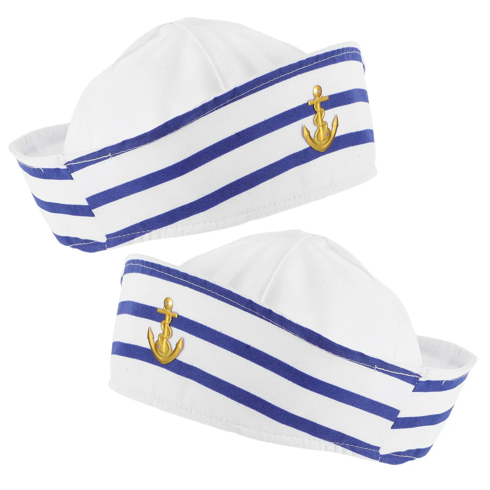 2Pcs Sailor Blue White Striped Captain Hats Captain Hat Prop for Boating Women Stage Performance Prop 56cm Size
