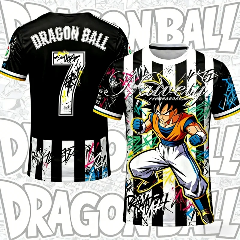 

2026Summer Vintage Dragon Ball Son Goku Graffiti Print High Quality Quick Dry T-Shirt Men's Breathable Athletic Short Sleeve Top