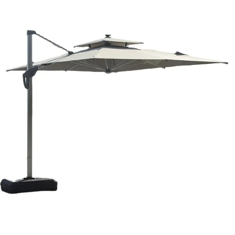 Large Roman Patio Umbrella with Solar Light Outdoor Garden Parasol for Courtyard Stall Sun Shade