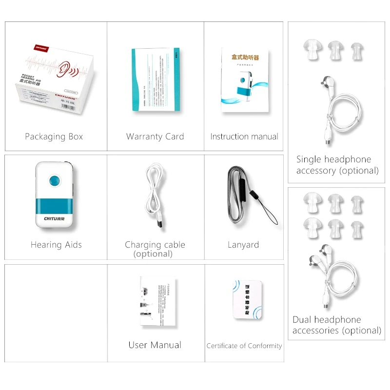 Pocket Rechargeable Hearing Aid DHP for Deafness Powerful Digital Hearing Aids for Severe Loss Medical Elderly Hearing Devices