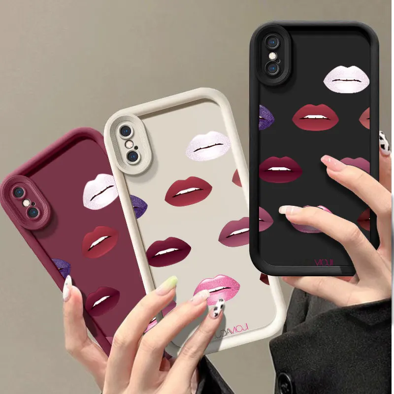 Sexy Girl Red Lips Fasion Phone Case for iPhone 6 6S 7 8 PLUS SE 2020 2022 X XR XS MAX Shockproof Silicone Soft Cover Coque