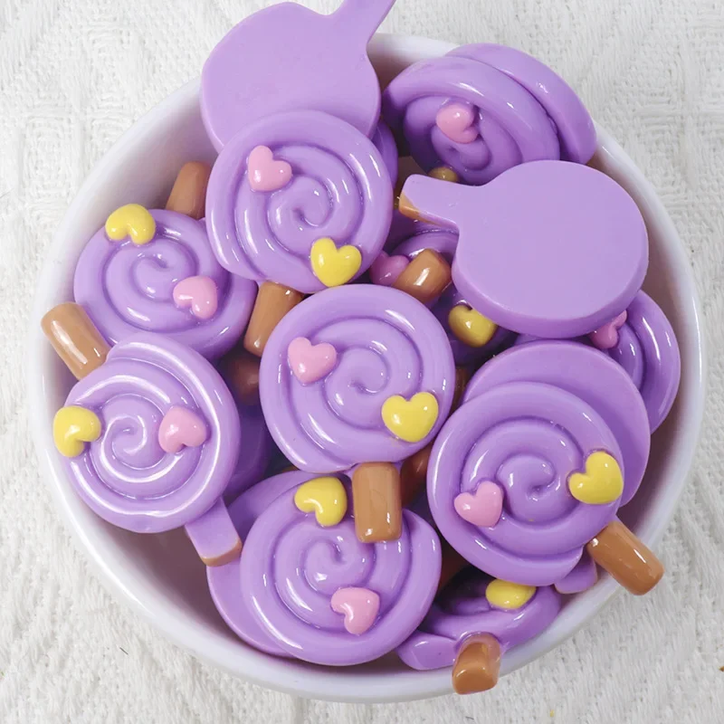 10/100pcs Resin Love Lollipop Flatback Cabochon Stone Figurines DIY Bow Accessories Scrapbooks Crafts Painted Colorful