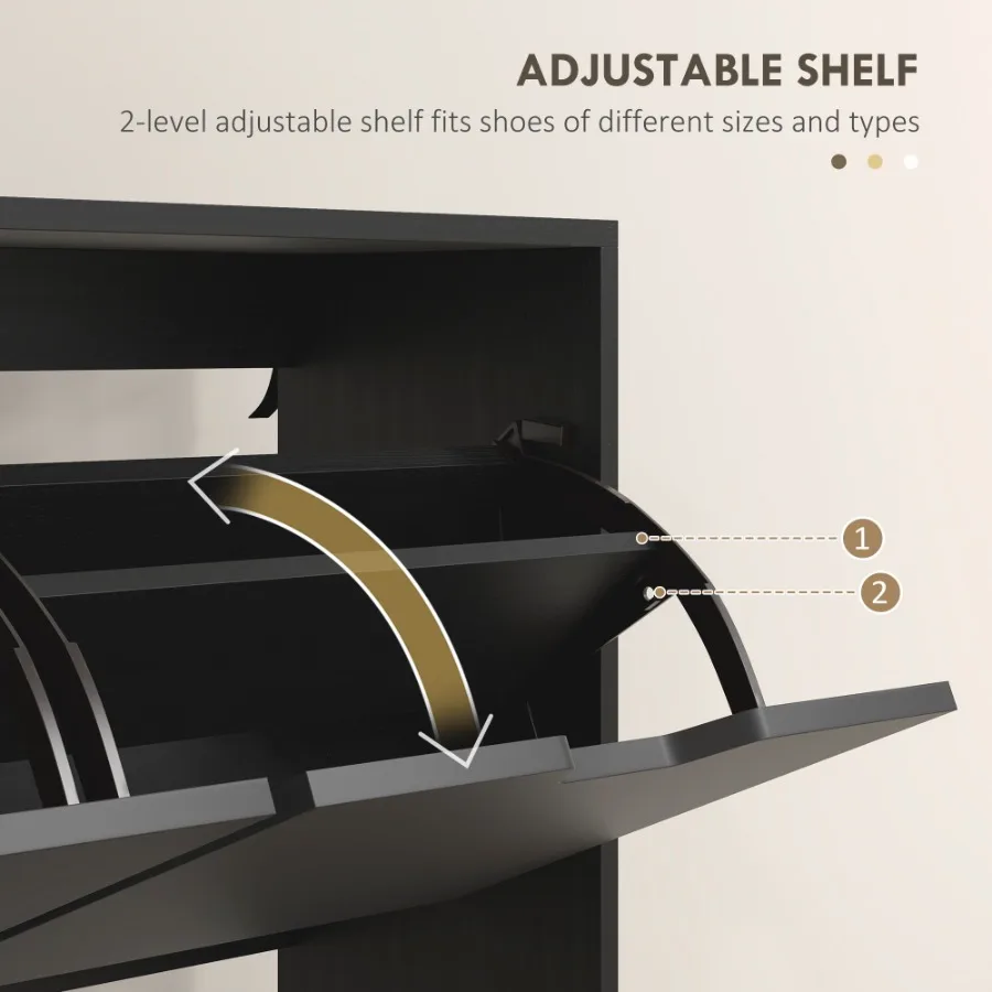 خزانة تخزين الأحذية مع 4 أدراج قابلة للطي وخزانة أحذية ذات رف قابل للتعديل لـ 8-16 زوجًا من الأحذية باللون الأسود #4