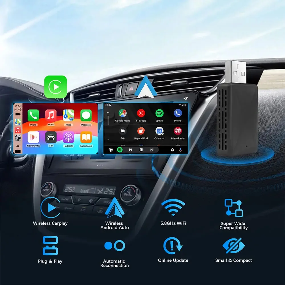 Mini CarPlay Wireless Adapter CarPlay Dongle Bluetooth WiFi Fast Connect Plug and Play for OEM Wired CarPlay Car New