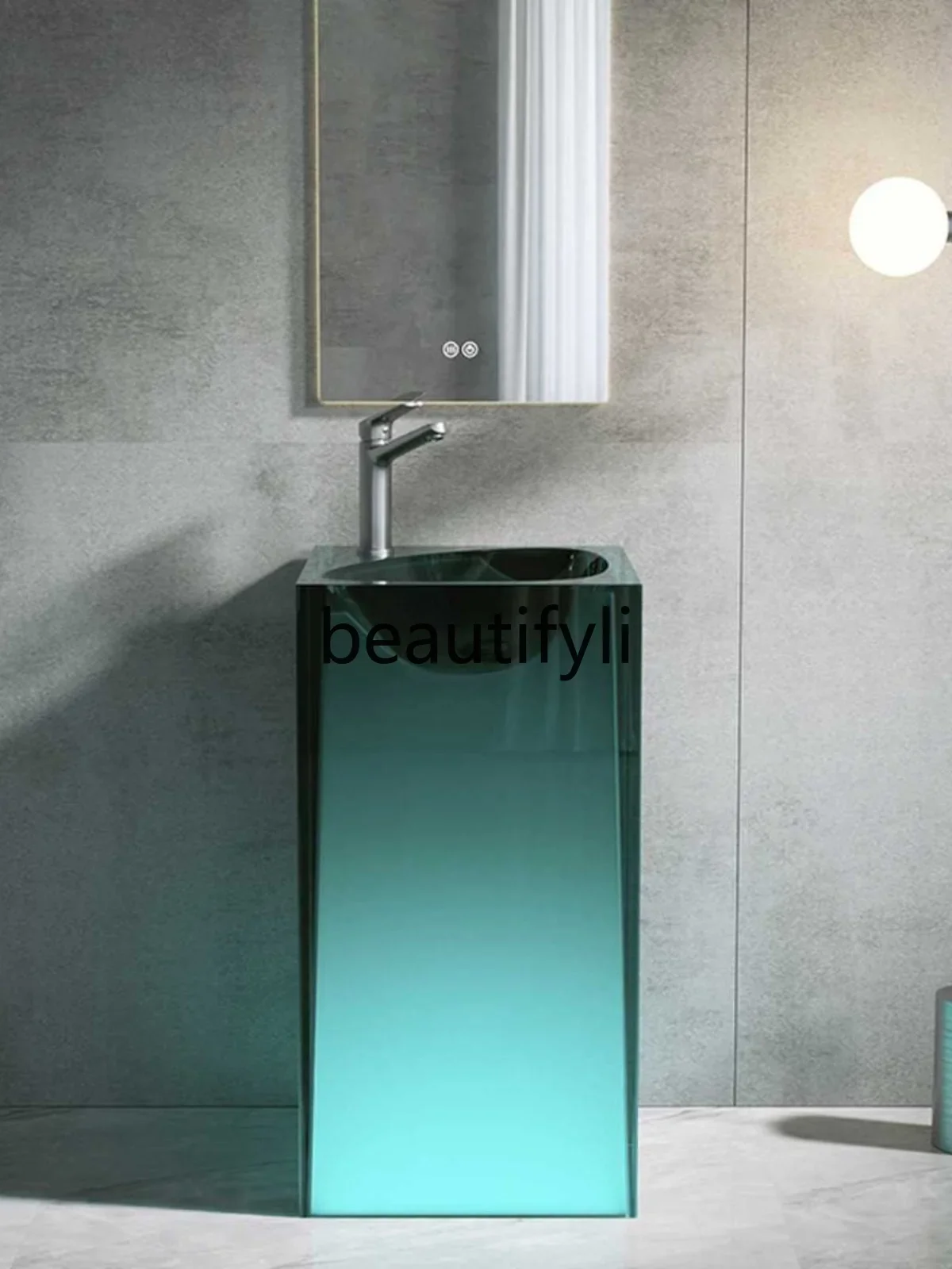 

Floor-to-ceiling integrated bathroom wash basin bathroom color transparent crystal resin art column basin