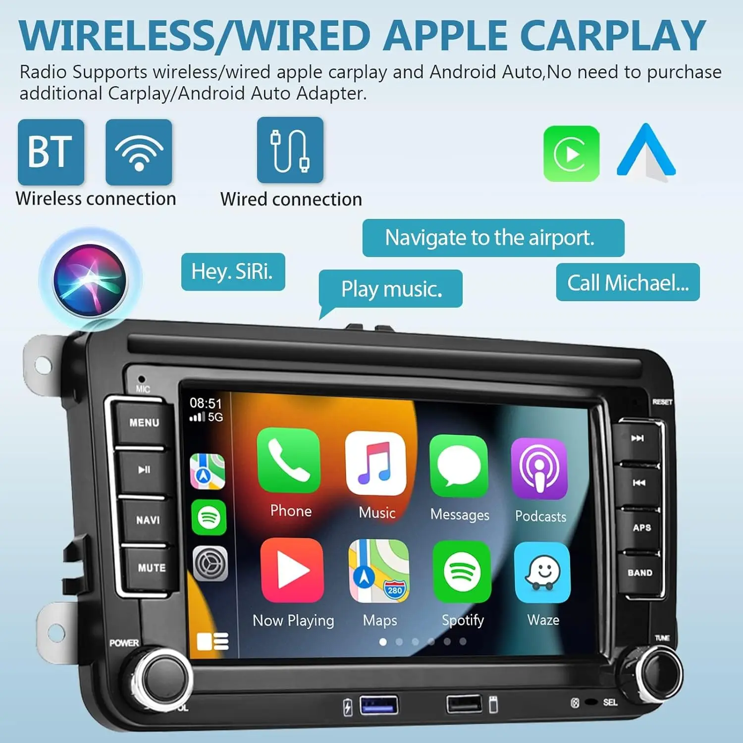 2 الدين راديو السيارة أندرويد 13 سيارة مشغل وسائط متعددة واي فاي نظام تحديد المواقع Carplay السيارات لشركة فولكس فاجن سكودا جولف 5 6 توران باسات جيتا 7 "سيارة ستيريو #2