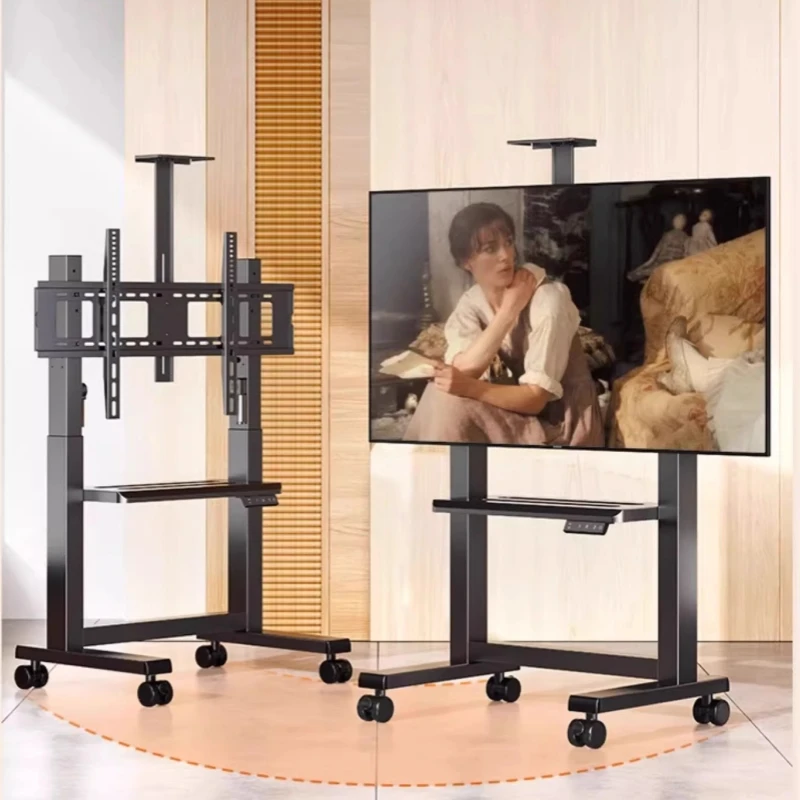 52-86 Inch Electrically Height Adjustable Motorized TV Cart Remote Control Electric Mobile TV Stand for Office Conference