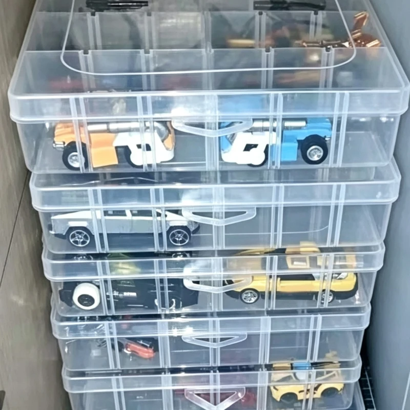 Building Block Storage Case with Divided Compartments, Translucent Plastic Box for Mini Figures and Small Model 15UB
