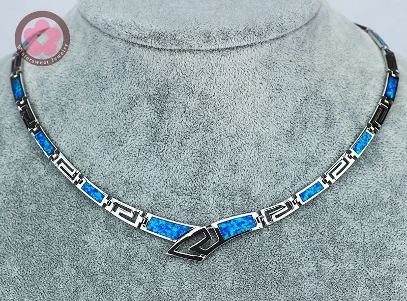 JLN-010 Top Quality Silver plated Blue Opal Gemstone Necklace for Women Luxury Fashion Jewelry Necklace