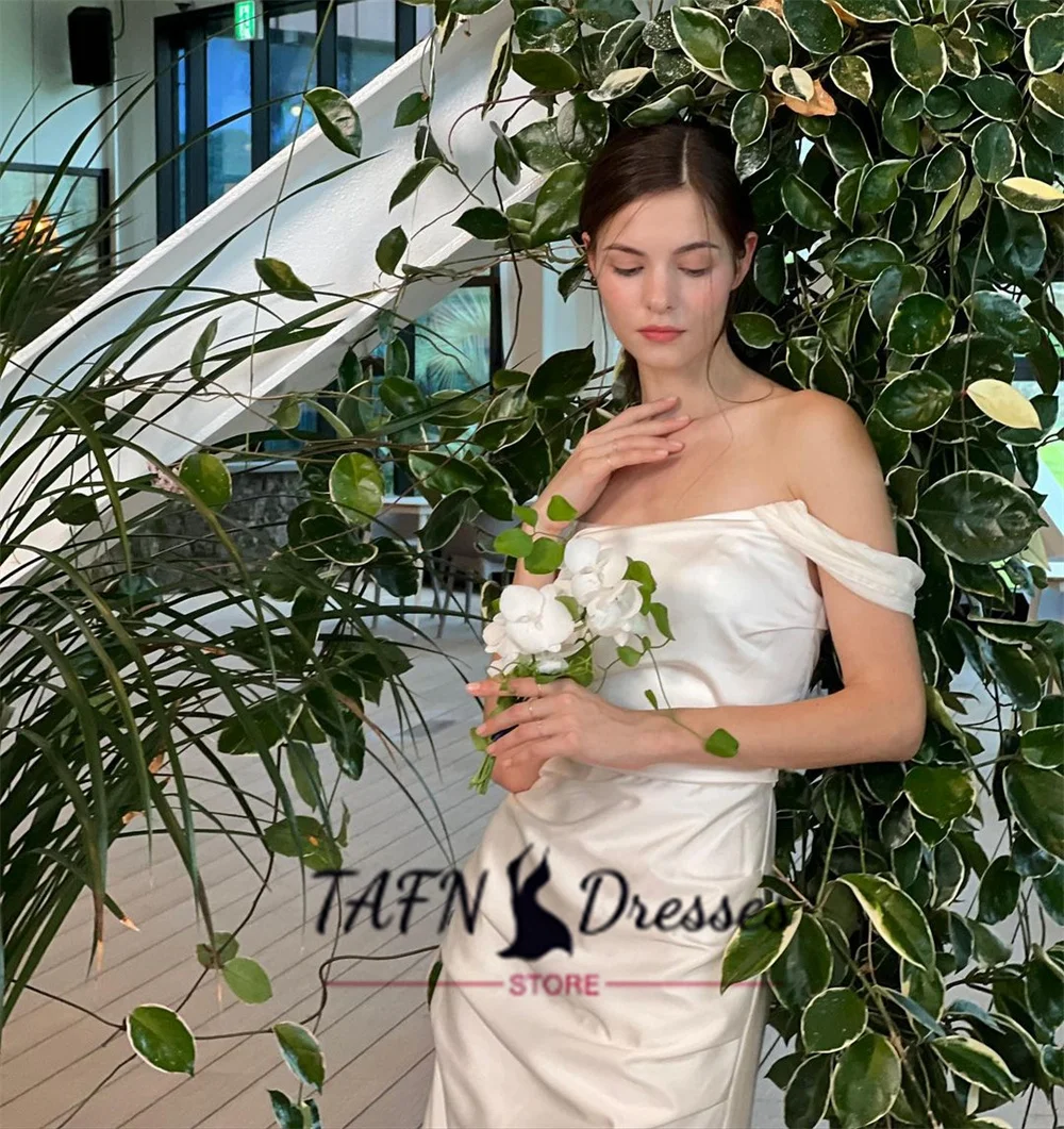 TAFN Korea Simple Off the Shoulder Wedding Reception Dresses Photo Shoot A-line Bridal Gown Elegant Ankle-Length Evening Dresses