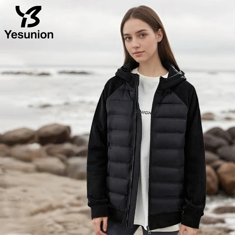 YESUNION 겨울 캐주얼 후드 재킷 90% 구스 다운 재킷 따뜻하고 다용도 캐주얼 탑 유니섹스 야외 경량 패딩 재킷