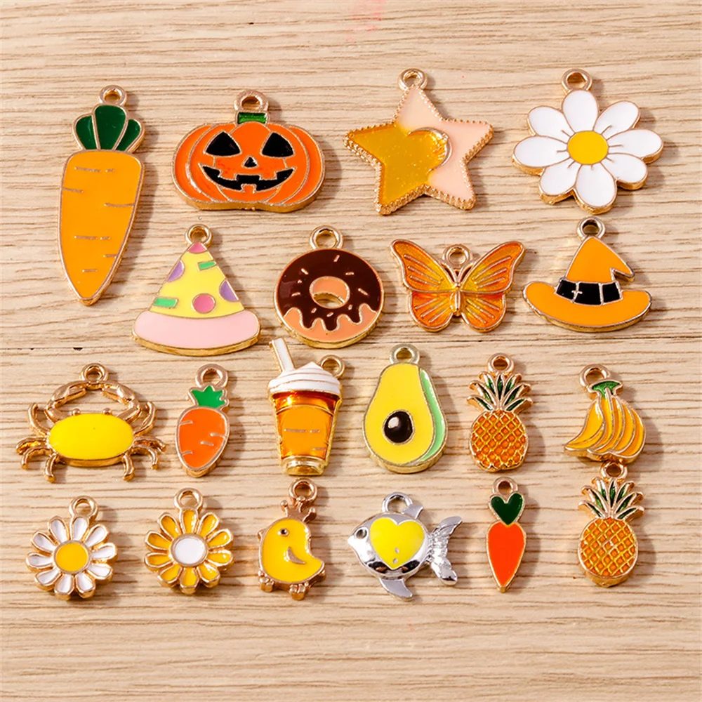 Tusember Mix 10 Stück Charms, Emaille, gelbe Farbe, Serie Tier-Herz-Blumen-Anhänger für DIY-Schmuckherstellung, handgefertigte Accessoires – Detail 4