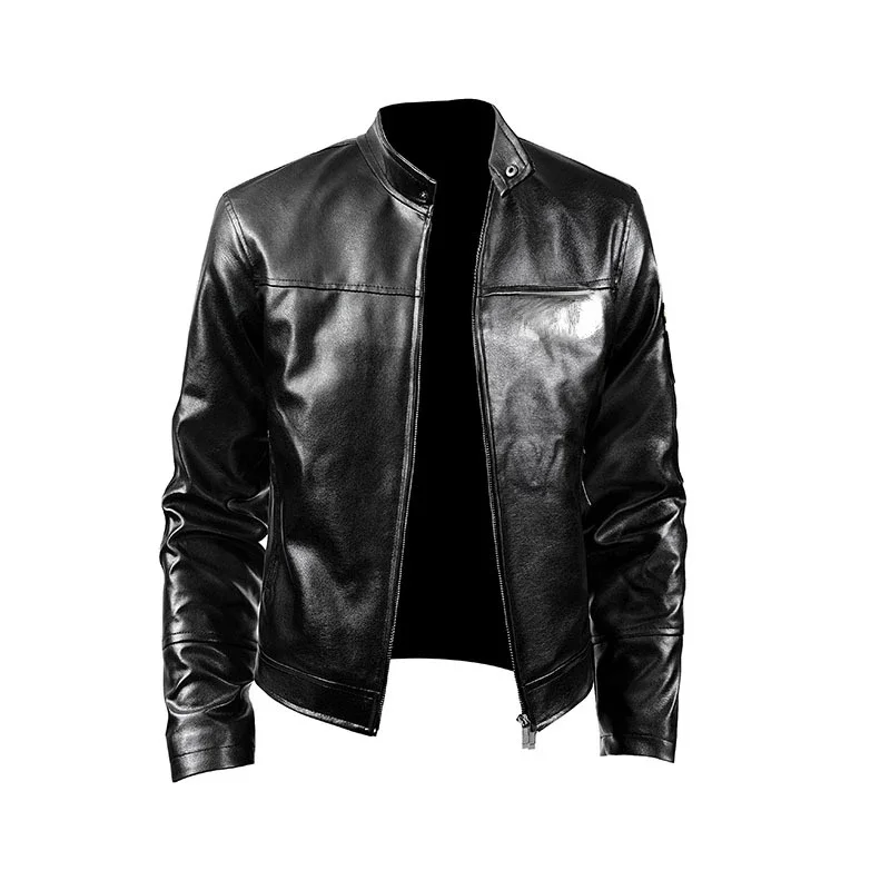 Mens Leather Stand Collar Trend Spring and Autumn New Leather Jacket Handsome Biker Suit Youth Plus-size Coat for Men