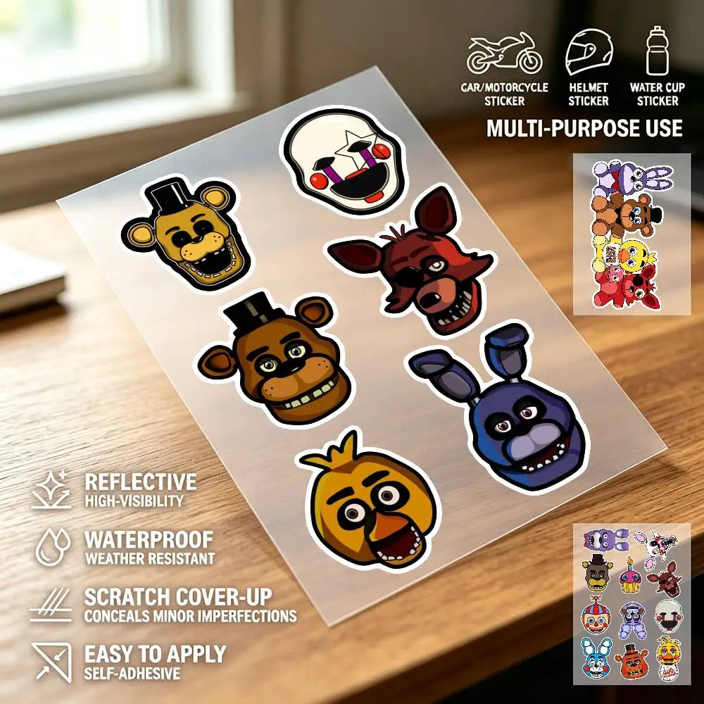 Five Nights At FNAF Freddys Scary Motorcycle Sticker for Motorcycle Fairing Car Window Trunk Scooters Waterproof Vinyl Decals