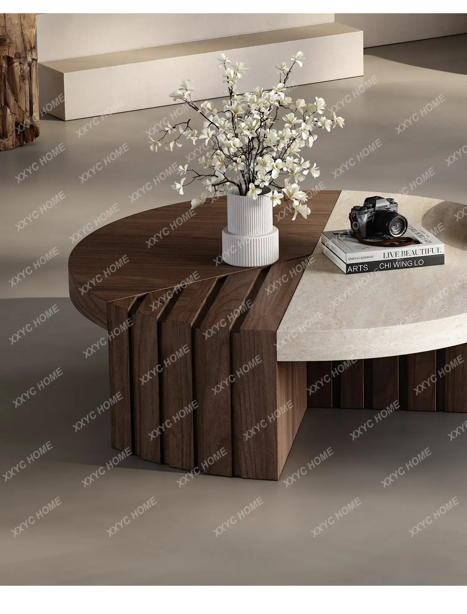 

d178 Wabi sand wind round coffee table living room home 2026 new designer walnut medium and ancient style