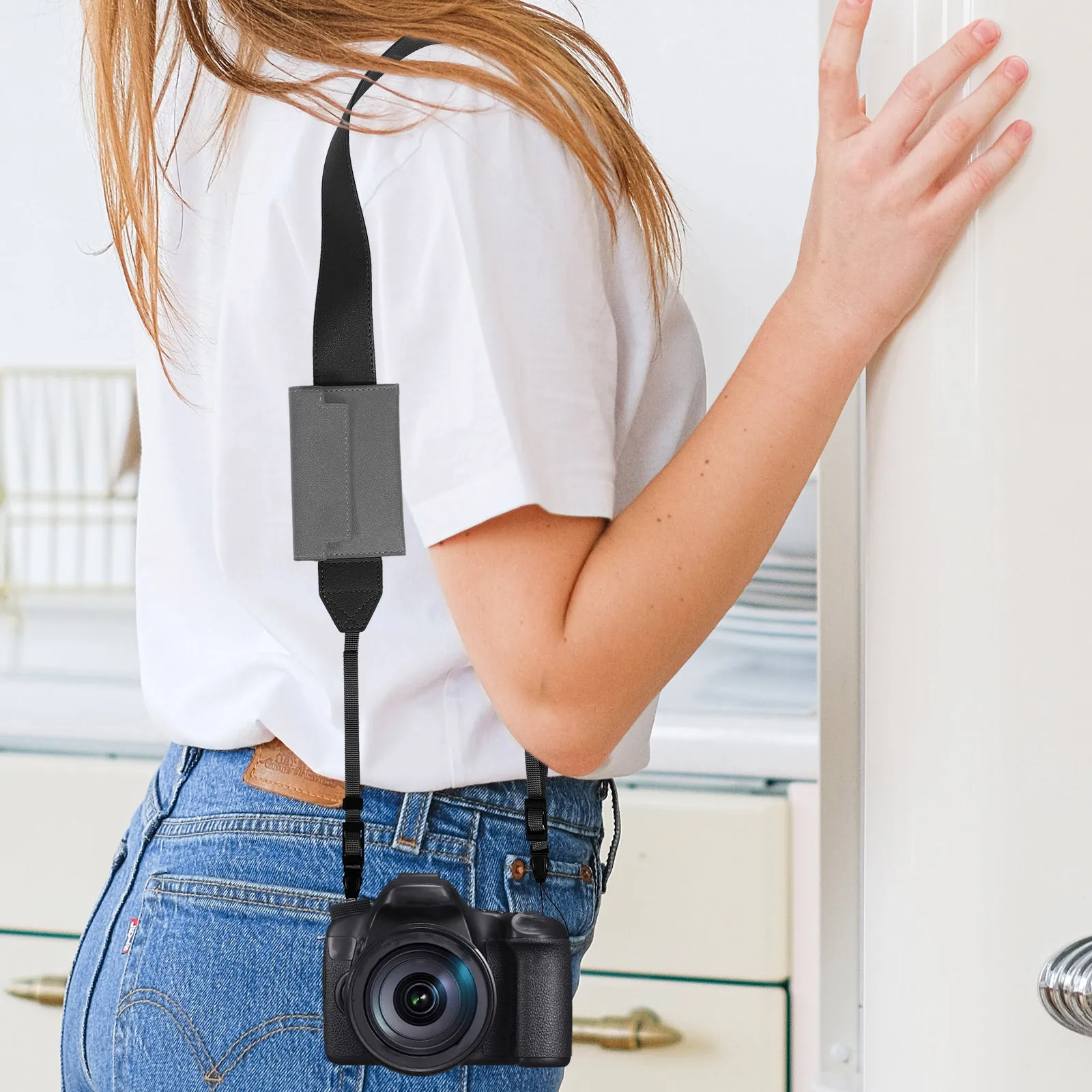 

Camera Shoulder Strap Adjustable Pu For Cameras With Card Holder Diagonal Crossbody Wear Photography Accessory