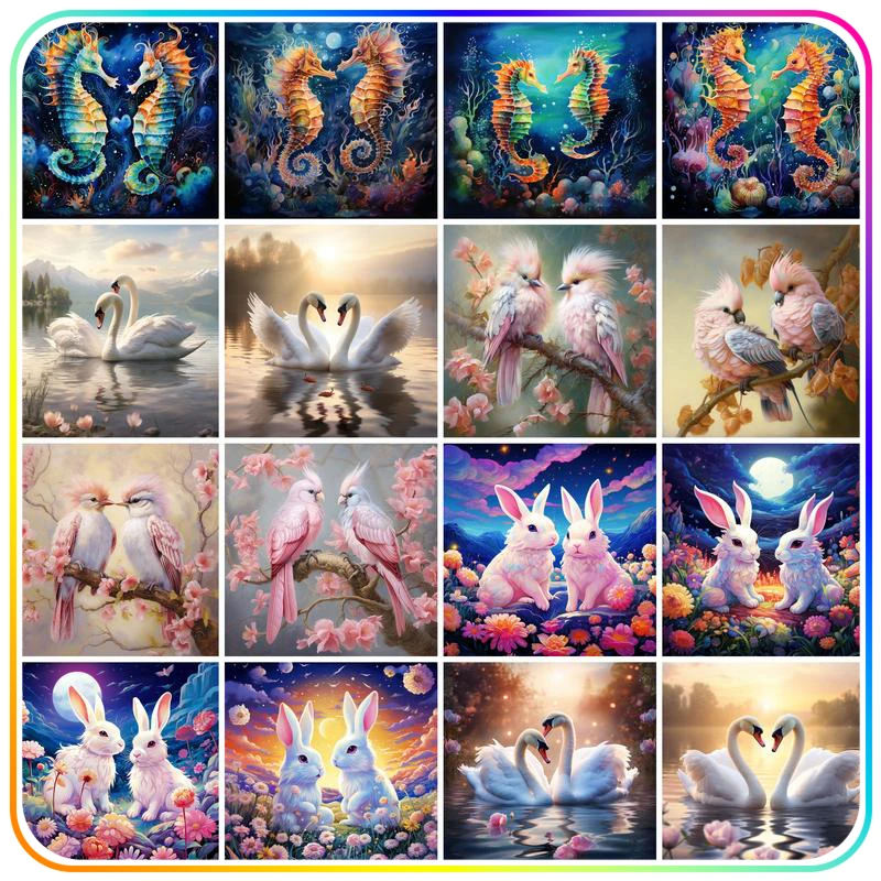 

RUOPOTY 5D Diamond Painting For Beginner Rabbit Bird Seahorse Swan Handicraft Needle Arts Craft Crystal Animals Wall Art Picture