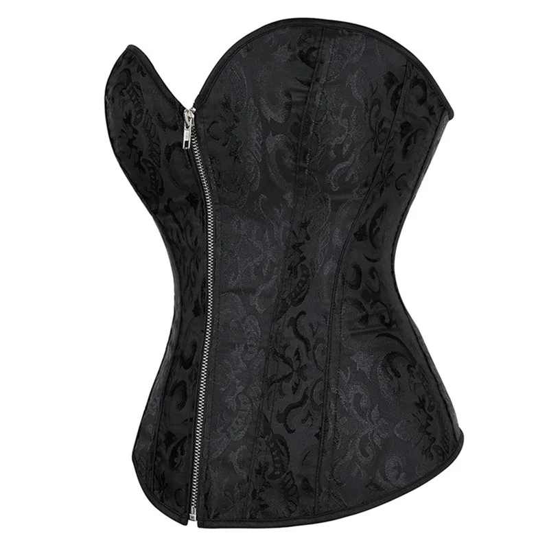 Sexy Corsets and Bustiers Plus Size Zipper Flower Print Vintage Bustier Corset Push Up Gothic Corselet Overbust Burlesque