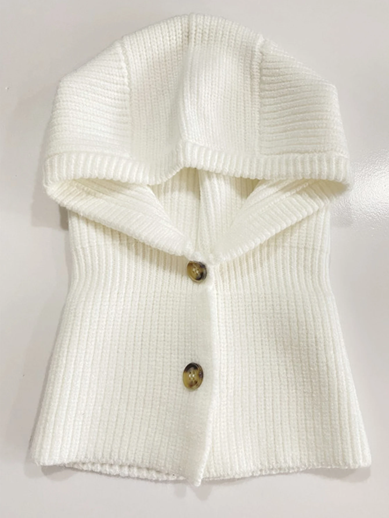 Women Knitted Wool Balaclava Hat Autumn Winter Soft Warm Wollen Scarf Beanies Button Adjustable Fashion Skullies Cap Girl