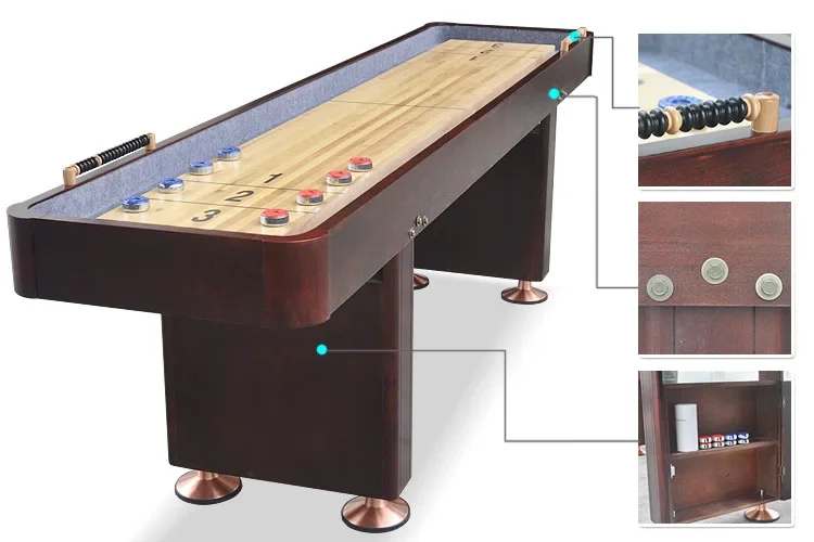 High Quality 9Ft / 12ft ft Indoor Wood Outdoor Game Playcraft Shuffle Table And Pucks Shuffleboard Board