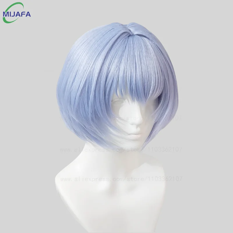 عالية الجودة Ayanami ري شعر مستعار تأثيري 30 سنتيمتر قصيرة الأزرق فروة الرأس مقاومة للحرارة الاصطناعية الشعر هالوين حفلة إيفا أنيمي الباروكات + غطاء شعر مستعار #3