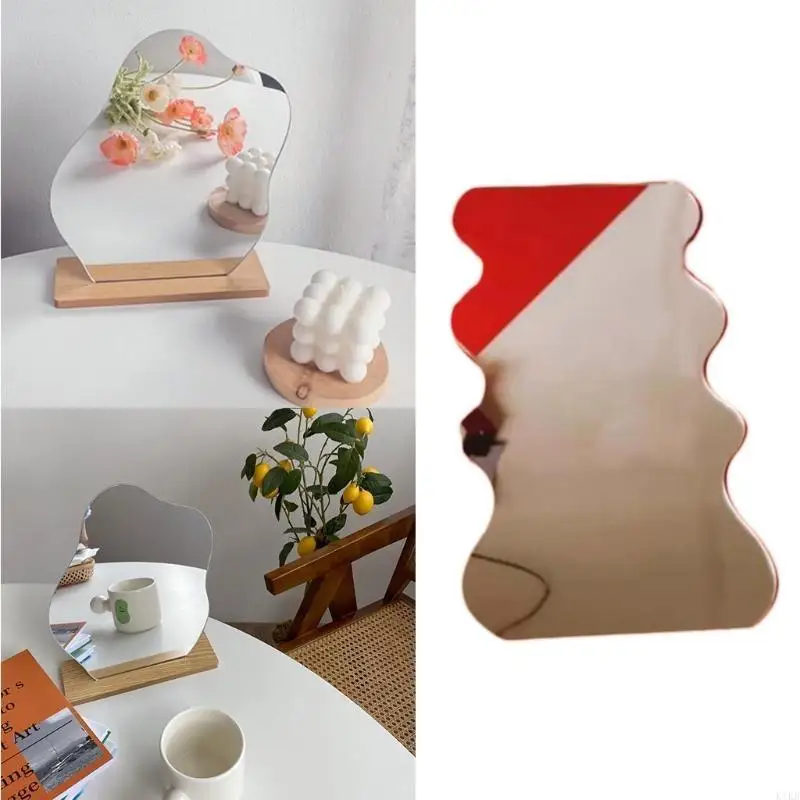 불규칙한 메이크업 거울 아크릴 미러 데스크탑 홈 장식 목재베이스