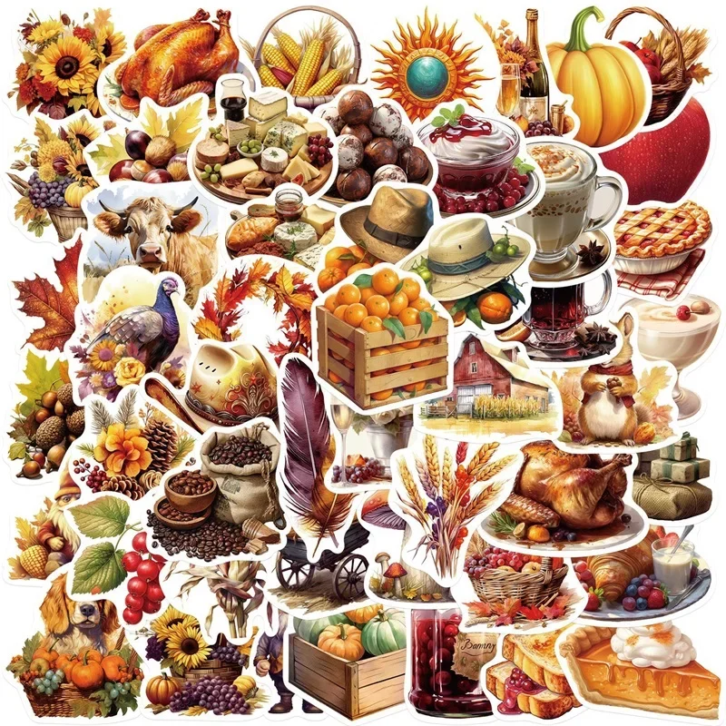 10/30/50PCS Cute Thanksgiving Decoration Scrapbooking Colorful PVC Sticker Aesthetic Korean Stationery School Supplies for Kids