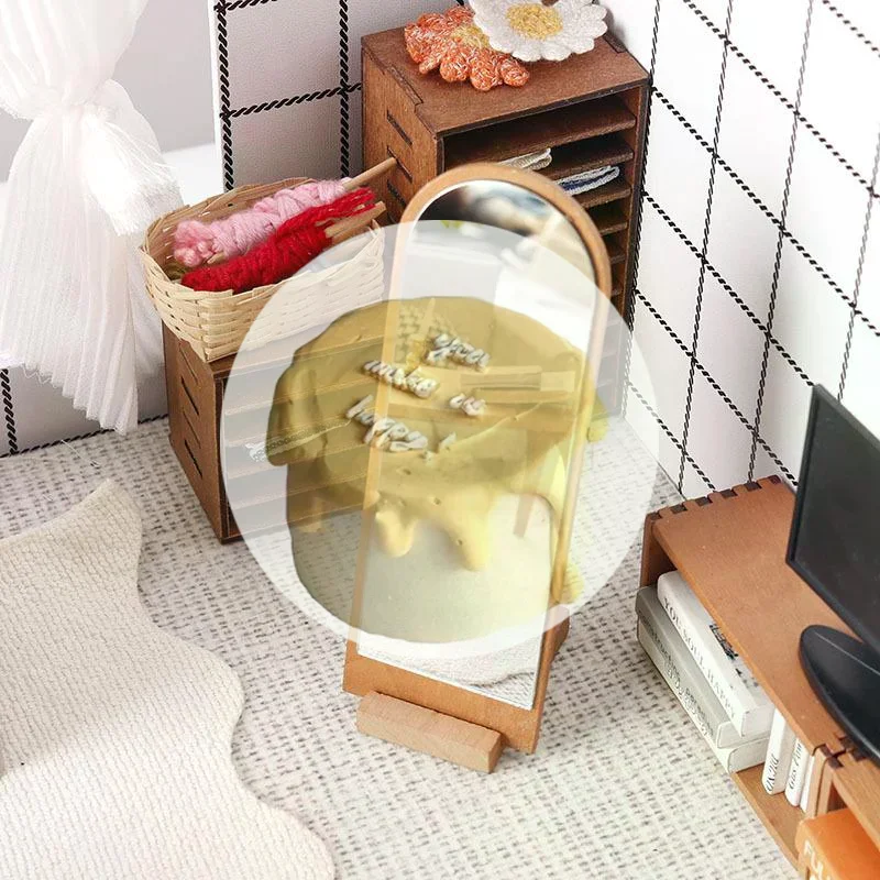 1Pc 1/12 Dollhouse Wooden Full-length Mirror Model Dollhouse Furniture Ornament Doll House Micro Scene Decor Accessories