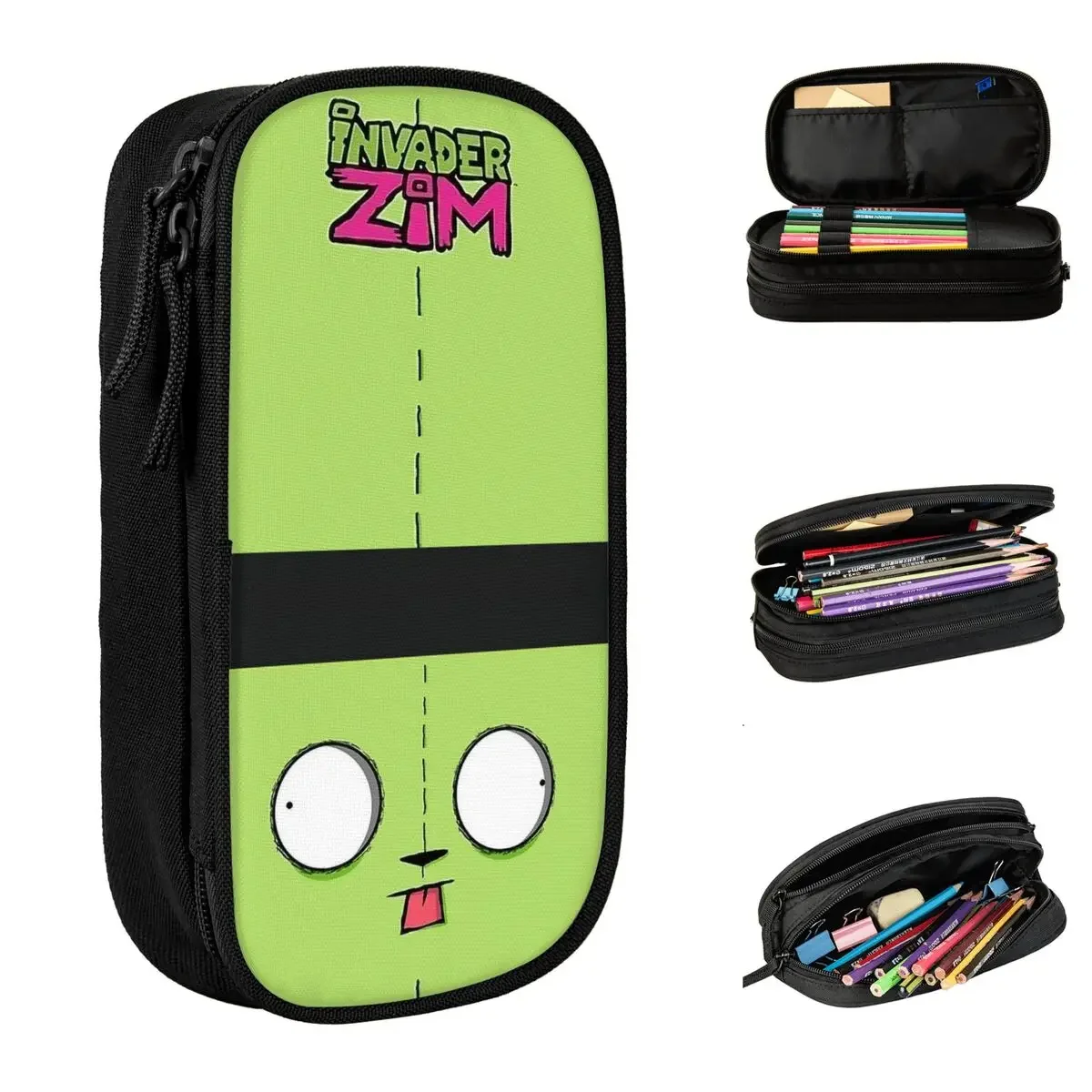 

Invader Zim Gir Dib Green Dib Robot Pencil Case Fashion Pen Holder Bag Student Large Storage Students School Gift Pencil Box