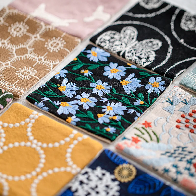 Square Embroidered Japanese style Coaster Double sided Fabric Water Absorbent Mat Coffee Cups Tea Saucers Decor Ornament