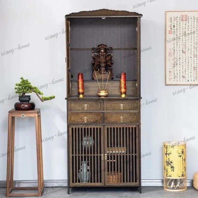 FG Buddha Niche Altar New Chinese Style Clothes Closet Home God of Wealth Bodhisattva Solid Wood