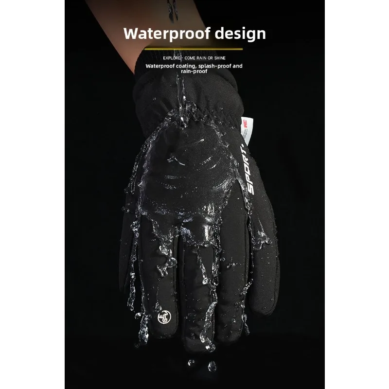 الشتاء للجنسين على الجليد قفازات التزلج بولي Leather الجلود عدم الانزلاق شاشة تعمل باللمس مقاوم للماء دراجة نارية ركوب الدراجات الصوف قفازات الثلج الدافئة