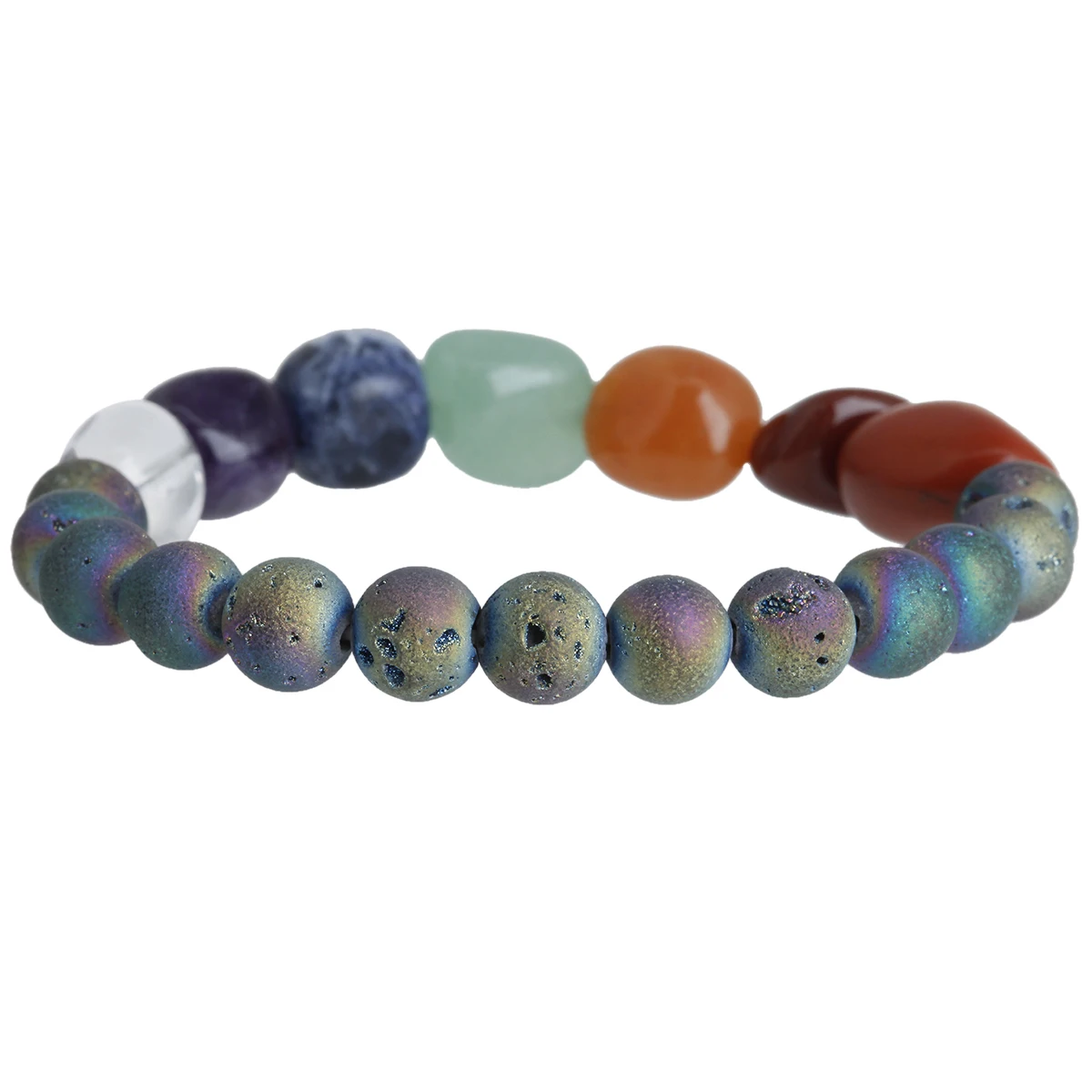 8mm Titanium Coated Druzy Stone Beaded Bracelet Reiki Healing 7 Chakra Irregular Stones Bracelets Stretch Jewelry Unisex