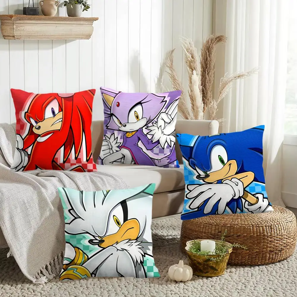 Game S-Sonic Classic Cushion Cover Silky Short Plush Invisible Zipper Dustproof Sofa Pillow Case for Home Decor