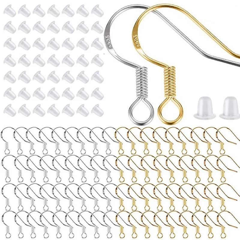 400 Pcs/200 Pairs Silver And Gold Earring Hooks,Hypoallergenic Fish Earring Hooks Ear Wires For Jewelry Making DIY