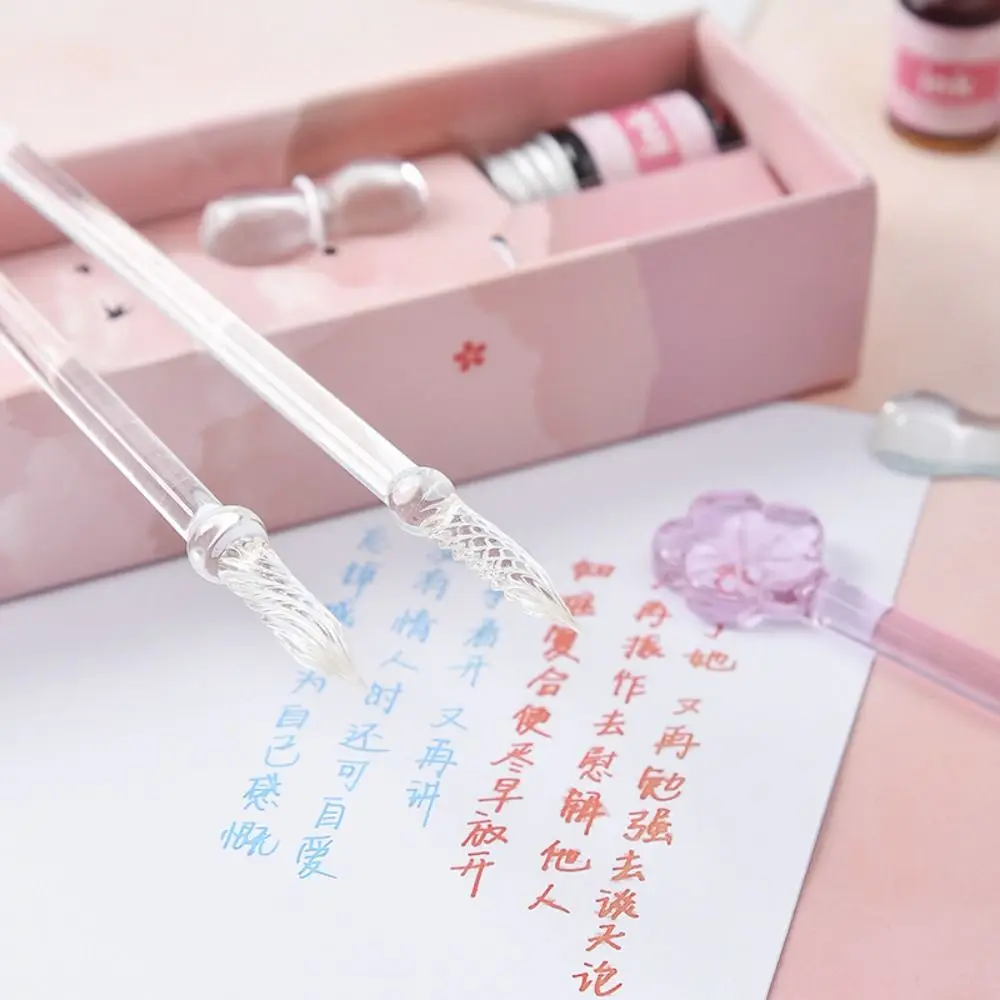 Writing Pen Cat Claw Glass Dip Pen Fountain Pens with Ink Glitter Signature Dipped Pen Transparent Stationery Decoration Dip Pen