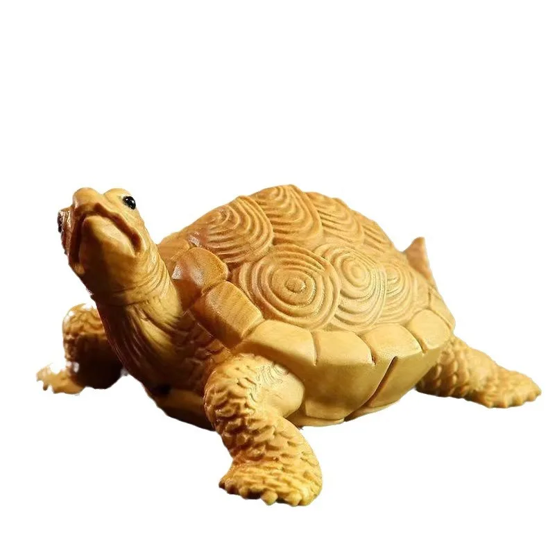 Cliff Cypress Wood Carved Turtle Figurine, Wealth Fortune Hand Piece, Chinese Wenge Ornament for Car Home Desktop Decor Craft