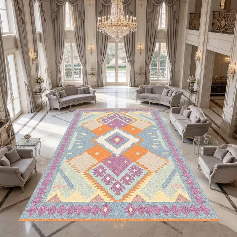 Geometric Diamond Southwestern Boho Area Rug Non Slip Soft Carpet Tribal Minimalist Mat For Living Room Hall Decor