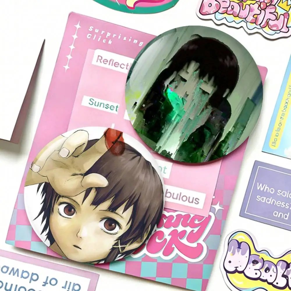

S-Serial E-Experiments L-Lain I-Iwakura Badges 25 32 44 58 75 mm Round Fans Collect Friends Gifts Brooch Souvenir