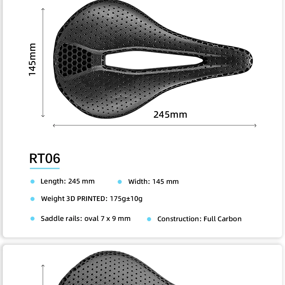 2026RYET Ultra Vollcarbon 3D-Gedruckter Fahrradsattel 145mm 205g 7*9 Hochmodul-Carbonfaser-Basis MTB Mountainbike-Sitz Teile – Detail 5