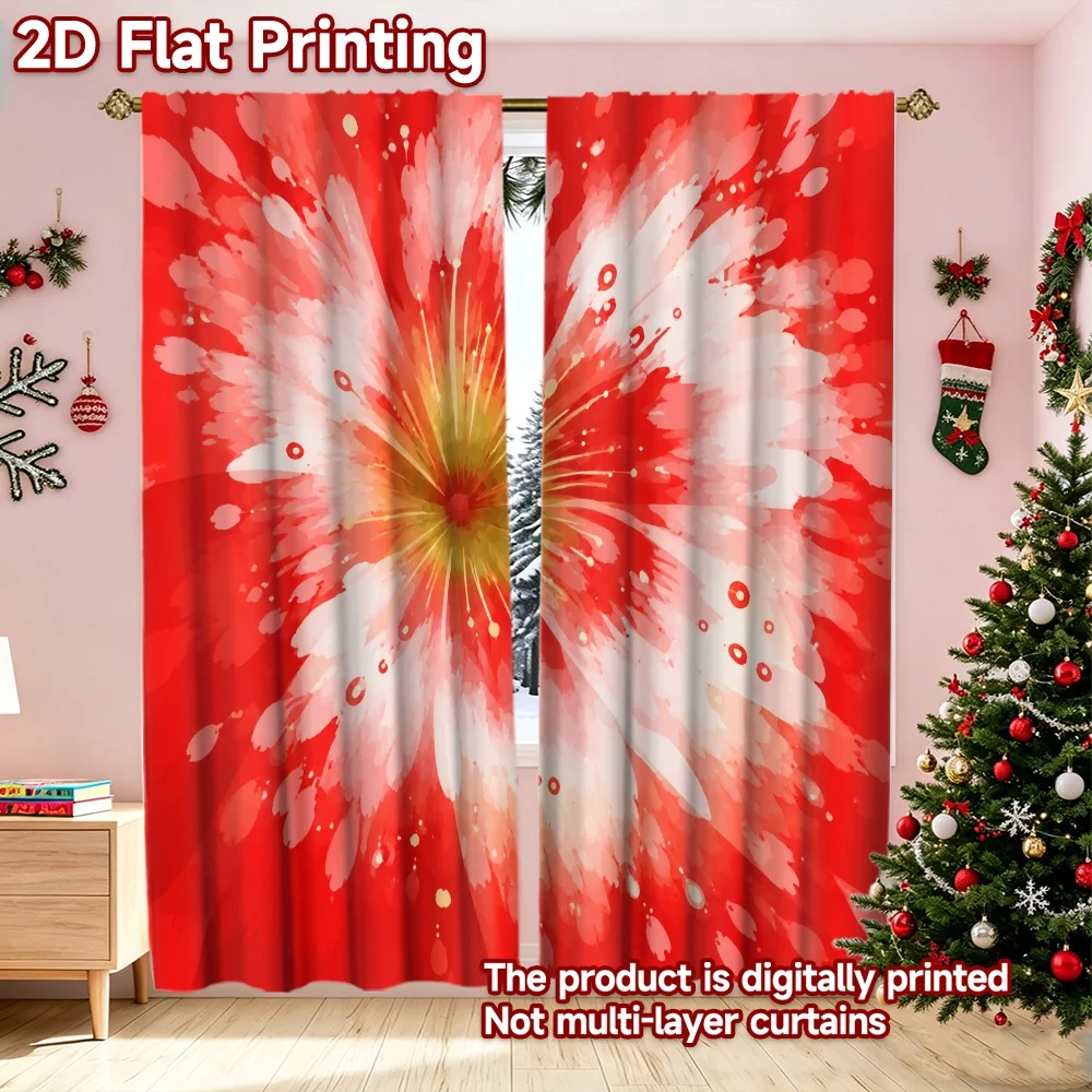 2D flat printing 2pcs Hot Christmas Curtains Red White Flower Burst Digitally printed polyester curtains Party Decorations for