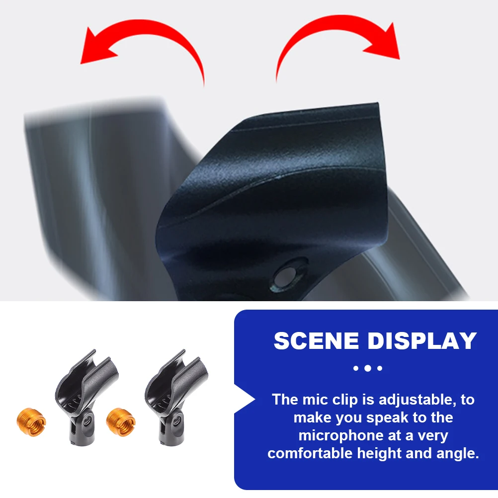

2Sets Black Adjustable Microphone Clip Desktop Mic Brackets Stable Mic Holder for Conference Stage Church Microphone Bracket