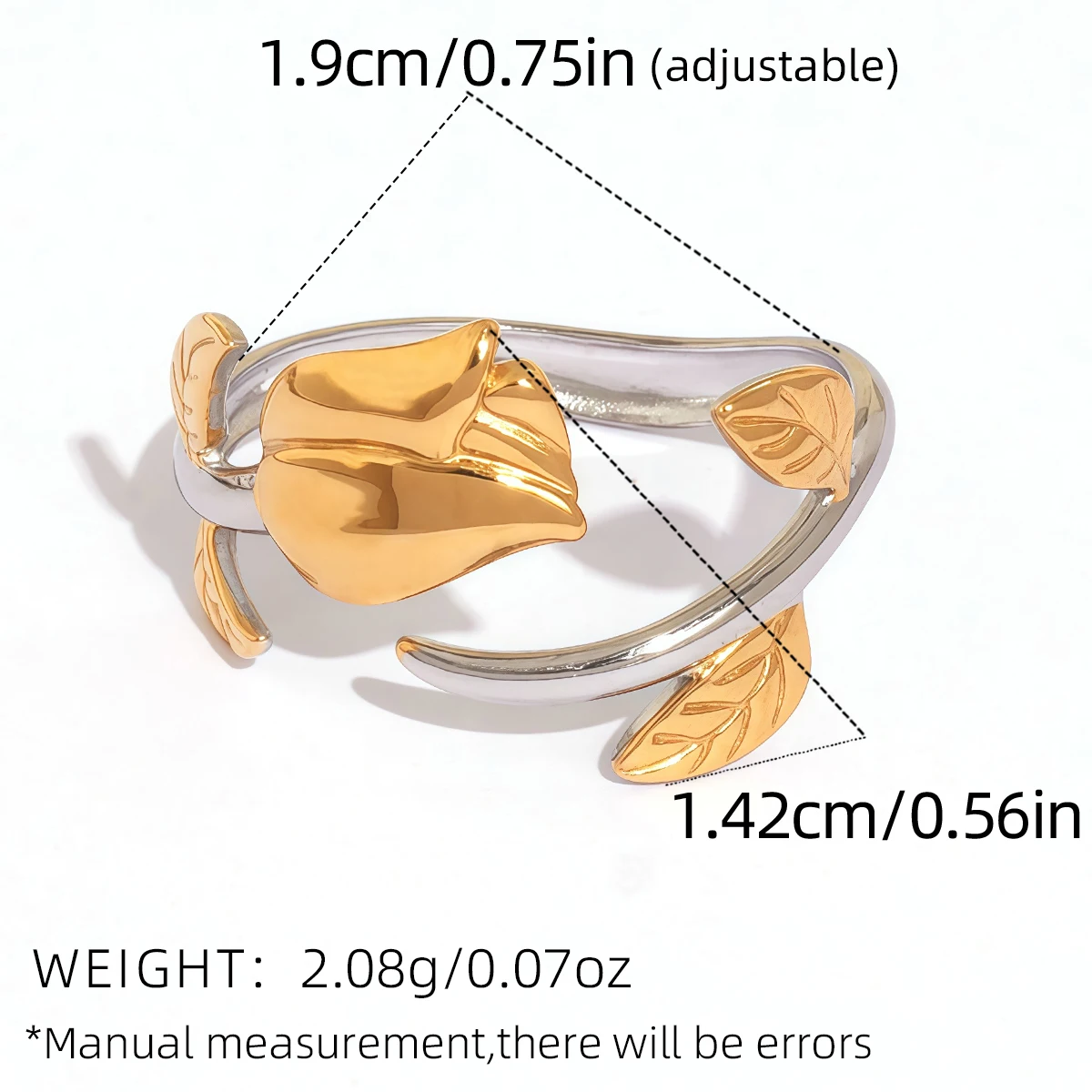 316L الفولاذ المقاوم للصدأ زهرة قابل للتعديل افتتاح خواتم الموضة مقاوم للماء المعادن تشويه مقاومة مجوهرات للنساء بيجو #2