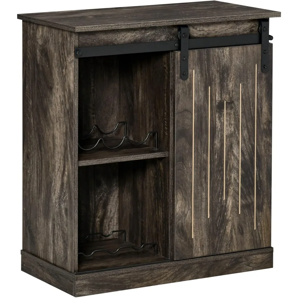 

Industrial Wine Cabinet, Sideboard Storage Cabinet, Serving Bar Buffet with Sliding Barn Door and 6-Bottle Wine Rack