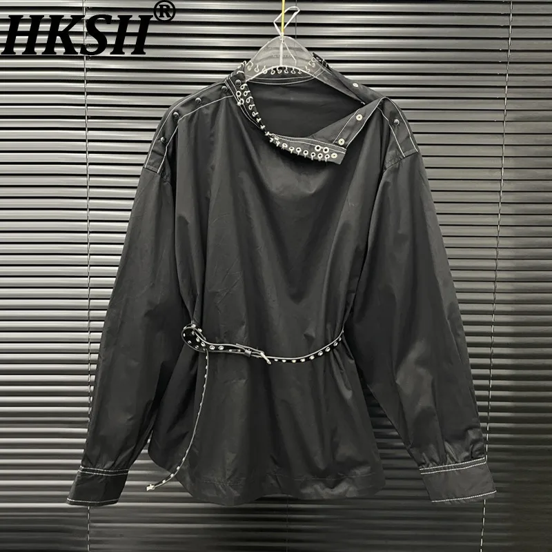

HKSH Spring Autumn New Women Shirt Niche Design Buttoned Belt Pullover Long Sleeves Dark Punk Trendy Blouse Hip Hop Tops HK16354