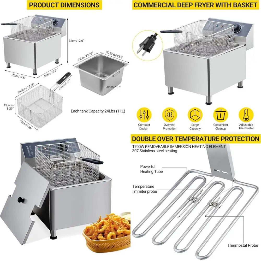 

11L 304 Stainless Steel 1700W Deep Fryer with XL Basket and Lid, 110V, Suitable for Home and Commercial Use