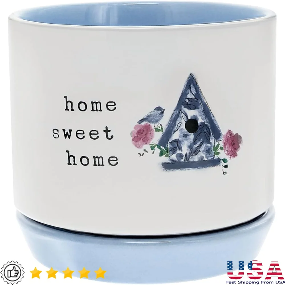 

Керамический горшок для дома Sweet Home с дренажным отверстием, прикрепленное блюдо, цветочный горшок для сочной орхидеи, уникальный подарок для мамы