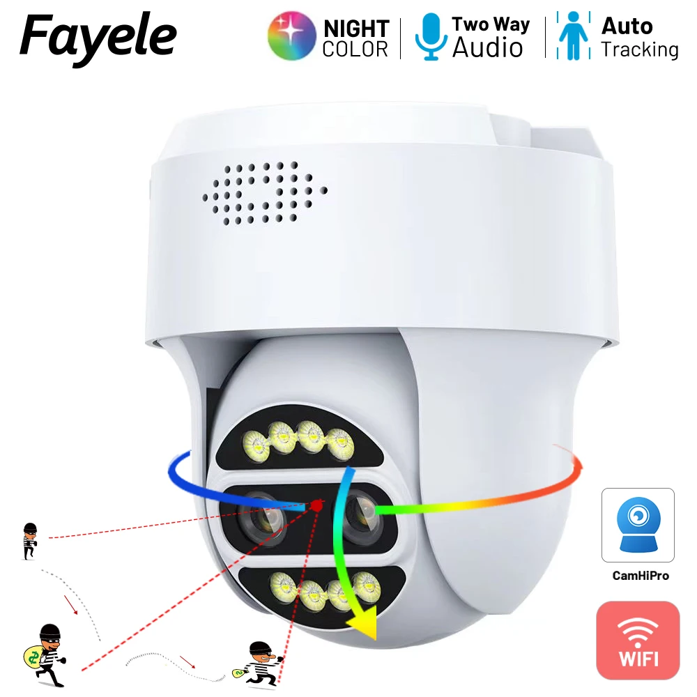 

Home Security Wireless Dome PTZ Camera 4MP Auto Tracking 4K 8MP Dual Lens 10X Zoom Color Night Vision WiFi IP Camera Camhipro