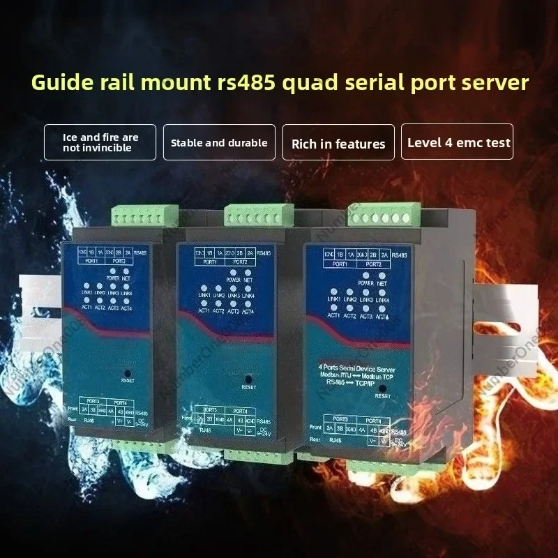 4-Port RS485 To Ethernet Gateway, Quad Serial Server Modbus MQTT Gateway with JSON Edge Computing, DIN-Rail Industrial view 3